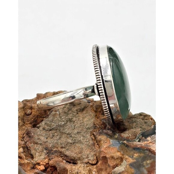 925 Sterling Silver Plt Prehnite Size 8.25 Bezel Setting Fine Jewelry - Picture 3 of 6